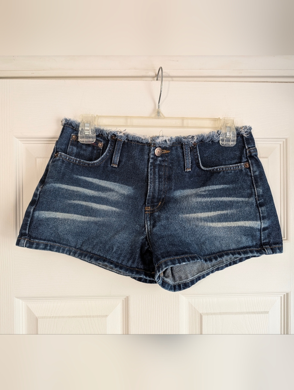 Y2k lei Dark Blue Distressed Waist Denim Shorts Size 7